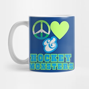 Peace, Love & Hockey Monsters  - Pacific Northwest  Retro Pop Electric Green Style Mug